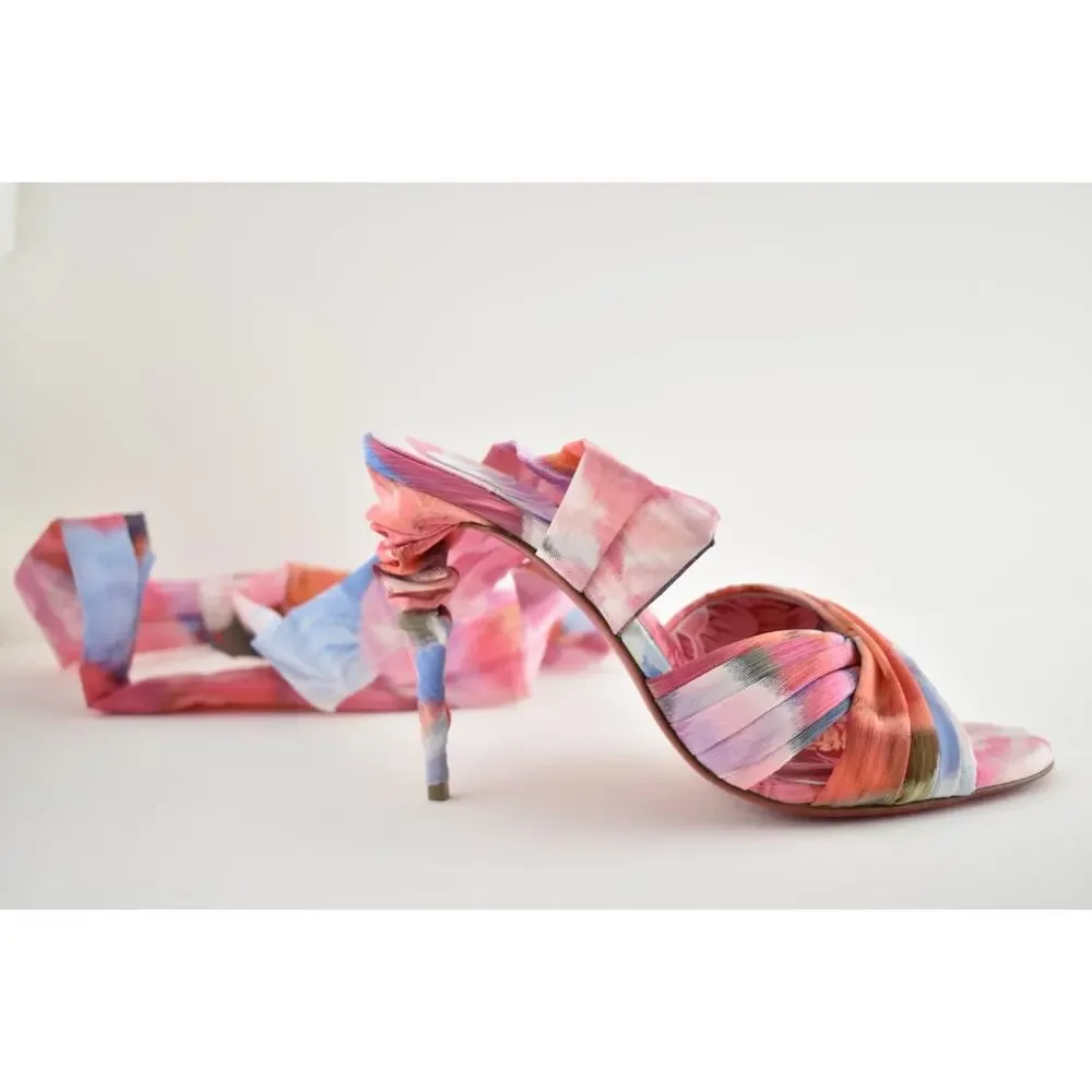 Christian Louboutin Affabula Lace Up 100 Pink Floral Tie Sandal Heel Pump 41